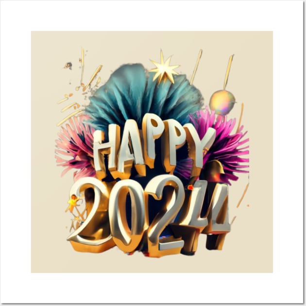 Happy New Year 2024 Wall Art by Roseyasmine